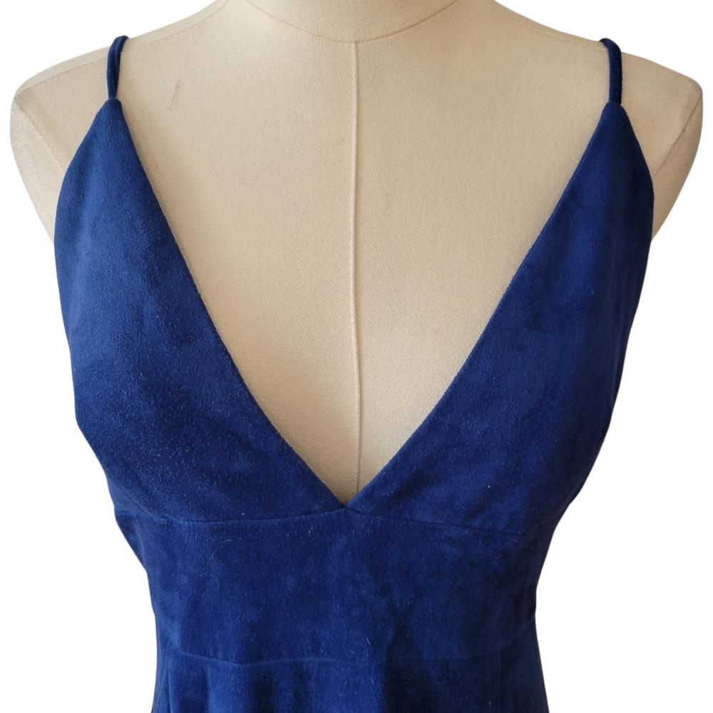 Lulu's Blue Faux Suede Midi Cocktail Dress Size Large - Picture 3 of 6